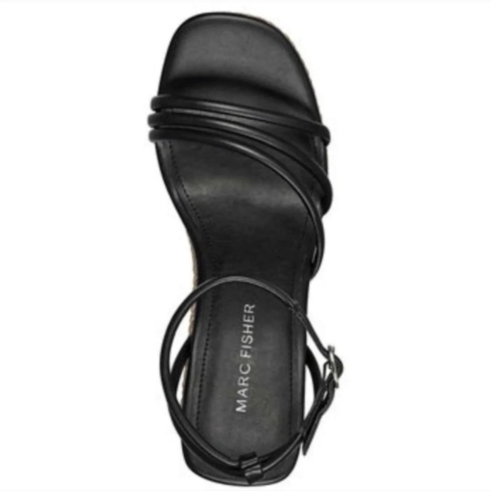 Women's Marc Fisher Mfzeki Black and Tan Wedge Sandals